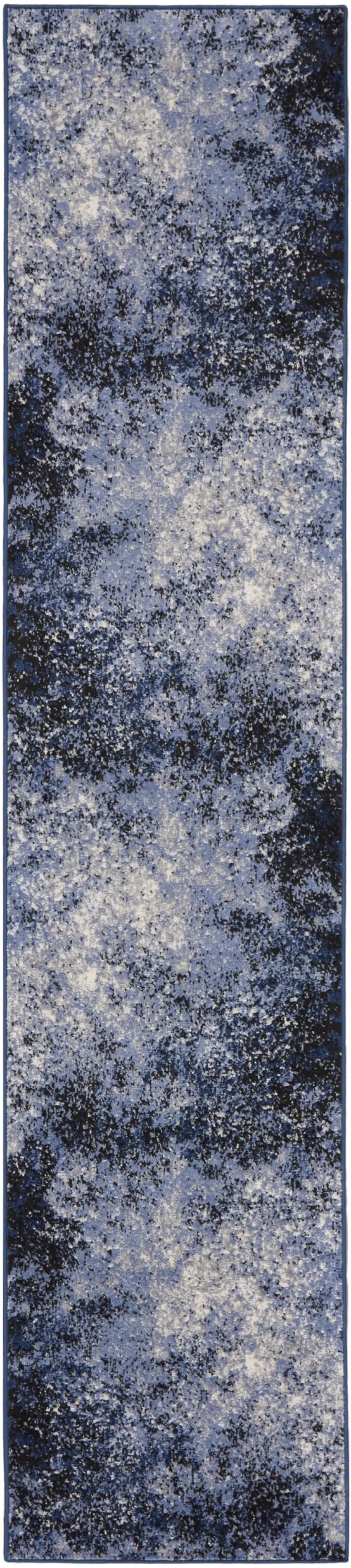 6' Light Blue Black And Ivory Abstract Non Skid Runner Rug Photo 7