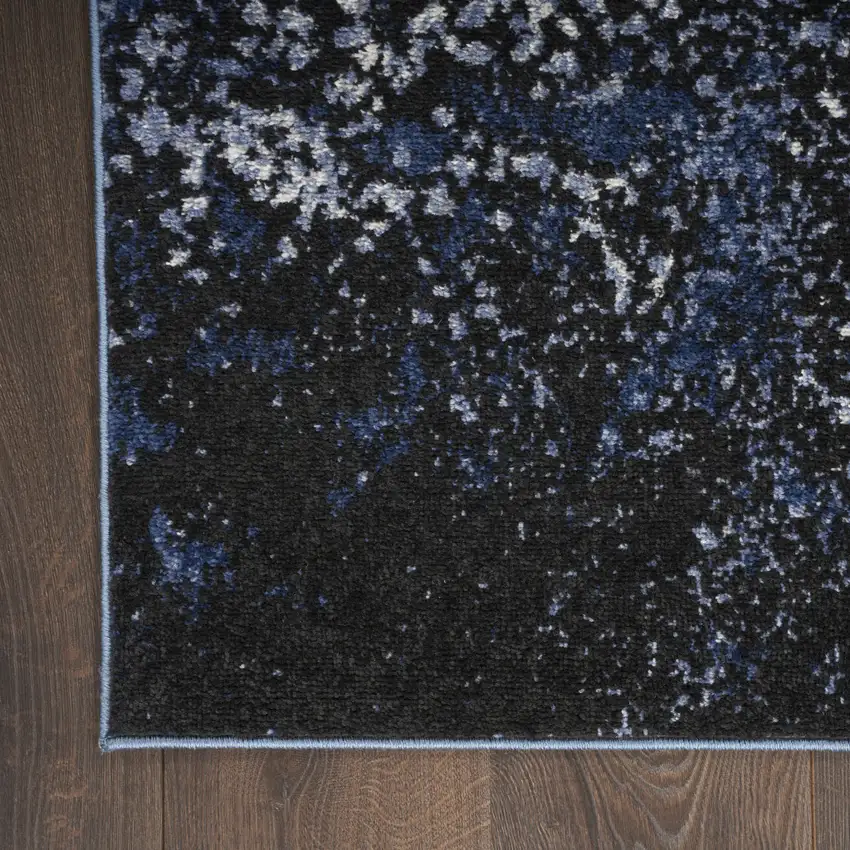 6' Light Blue Black And Ivory Abstract Non Skid Runner Rug Photo 9