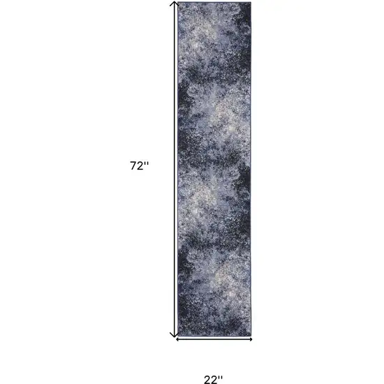 6' Light Blue Black And Ivory Abstract Non Skid Runner Rug Photo 3