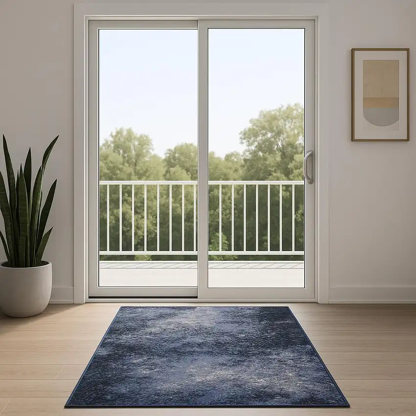 6' Light Blue Black And Ivory Abstract Non Skid Runner Rug Photo 1