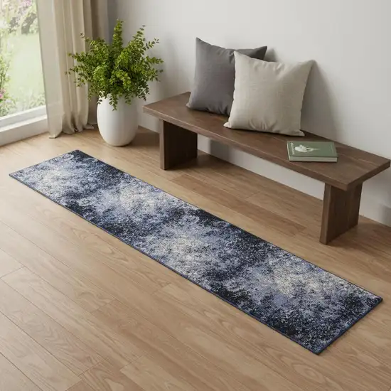 6' Light Blue Black And Ivory Abstract Non Skid Runner Rug Photo 1