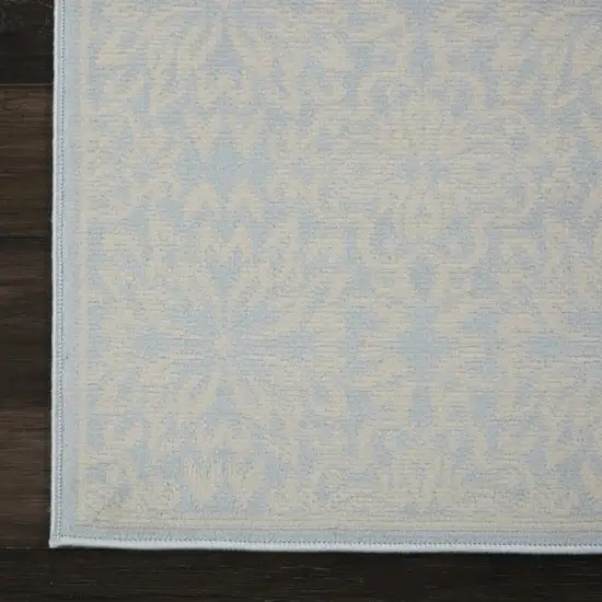 7' Light Blue Floral Power Loom Runner Rug Photo 6