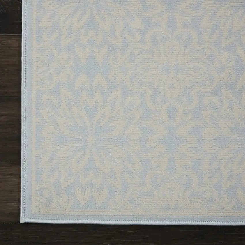 7' Light Blue Floral Power Loom Runner Rug Photo 6