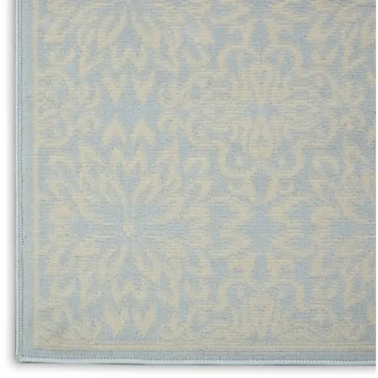 7' Light Blue Floral Power Loom Runner Rug Photo 8