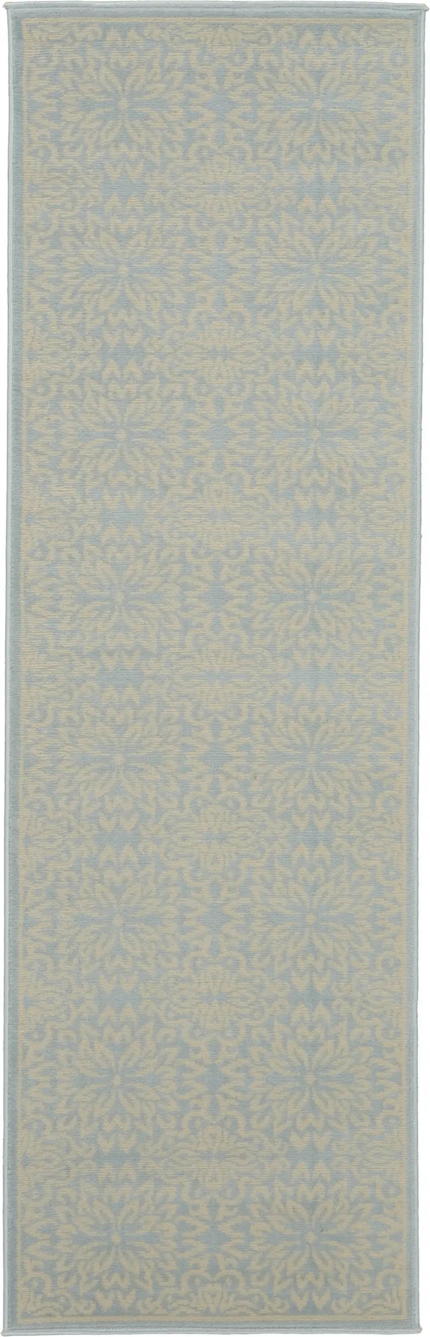 7' Light Blue Floral Power Loom Runner Rug Photo 1