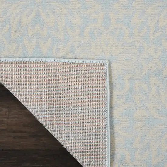 7' Light Blue Floral Power Loom Runner Rug Photo 9
