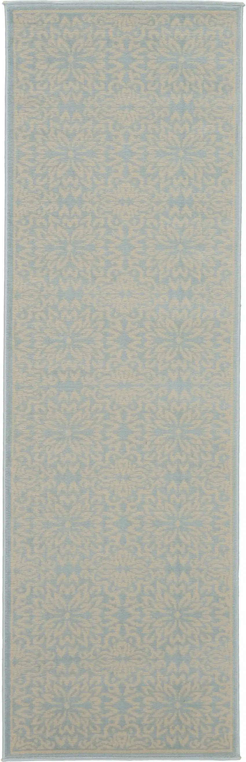 7' Light Blue Floral Power Loom Runner Rug Photo 3