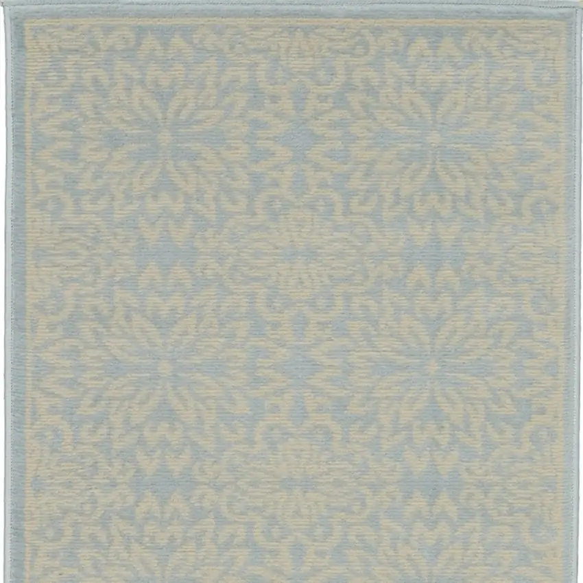 7' Light Blue Floral Power Loom Runner Rug Photo 1