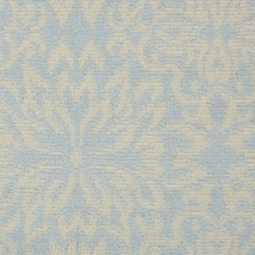 7' Light Blue Floral Power Loom Runner Rug Photo 4
