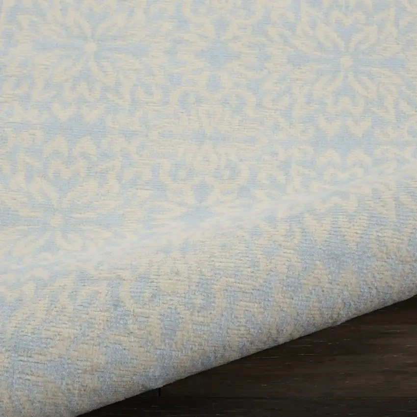 7' Light Blue Floral Power Loom Runner Rug Photo 8