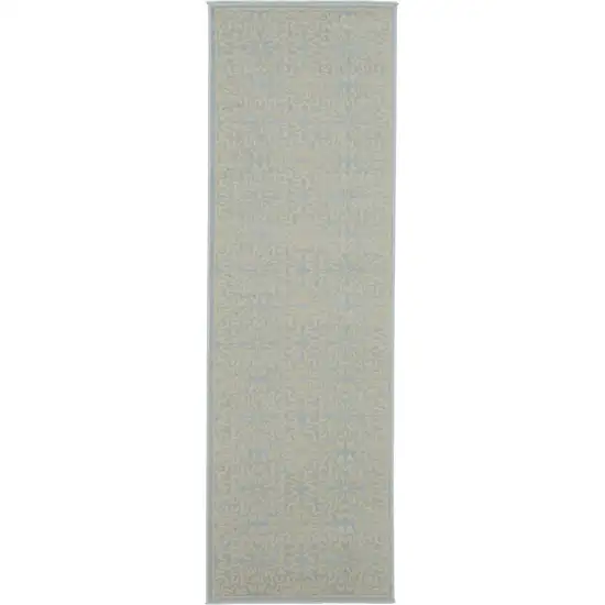 7' Light Blue Floral Power Loom Runner Rug Photo 2