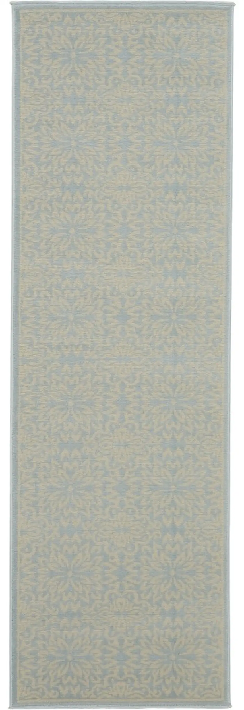 7' Light Blue Floral Power Loom Runner Rug Photo 2