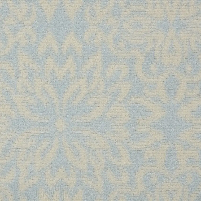7' Light Blue Floral Power Loom Runner Rug Photo 7