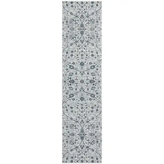 10' Light Blue Floral Power Loom Runner Rug Photo 1
