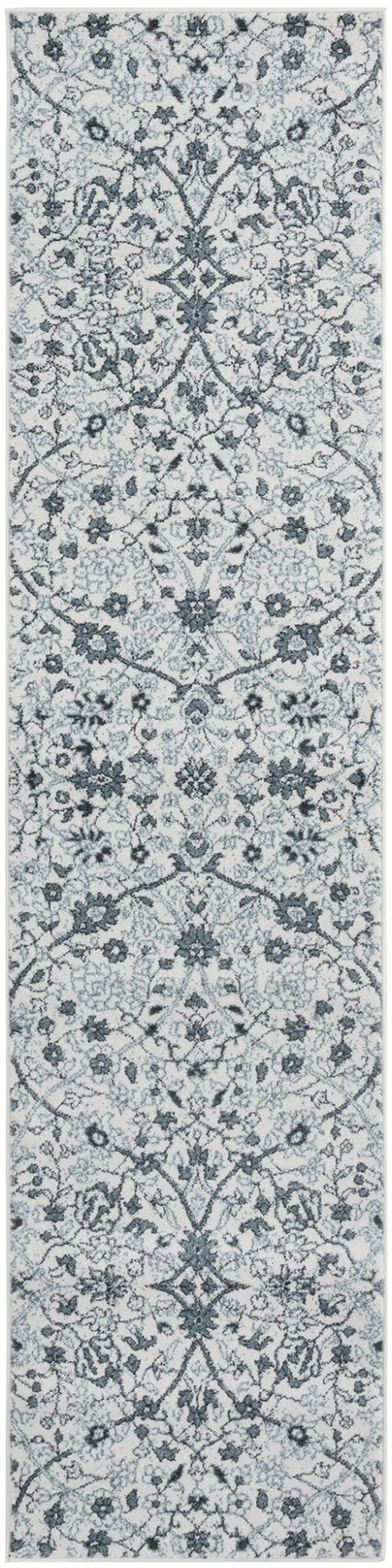 10' Light Blue Floral Power Loom Runner Rug Photo 1