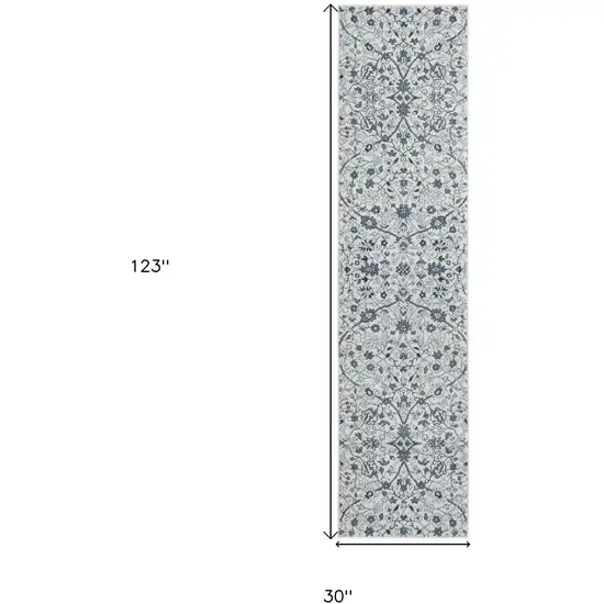 10' Light Blue Floral Power Loom Runner Rug Photo 5