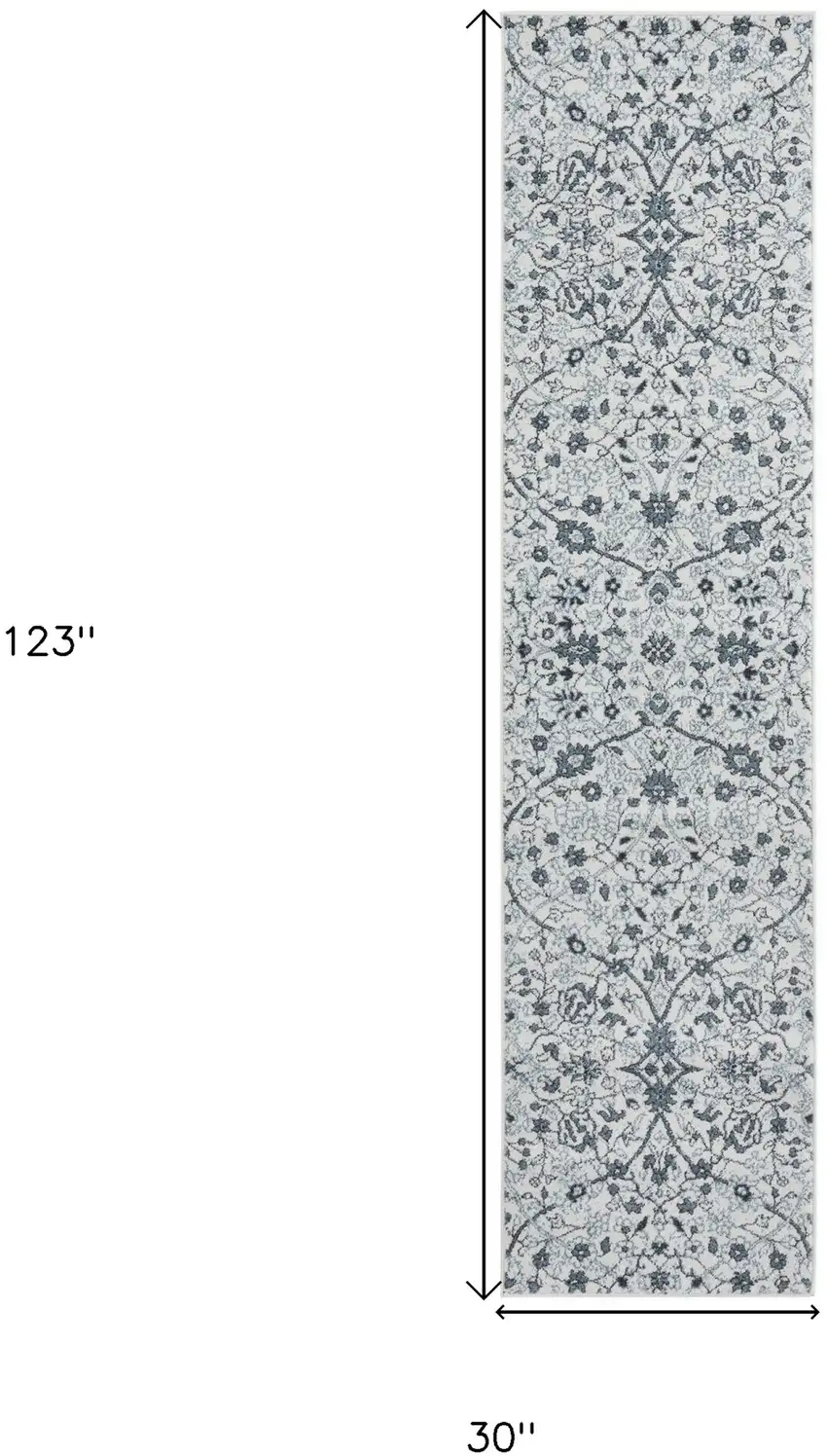 10' Light Blue Floral Power Loom Runner Rug Photo 5
