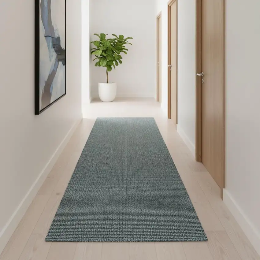 12' Light Blue Jute Handmade Runner Rug With Fringe Photo 2