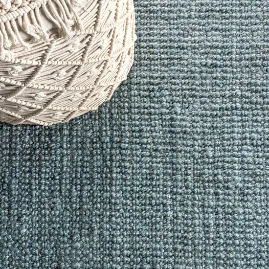 12' Light Blue Jute Handmade Runner Rug With Fringe Photo 3