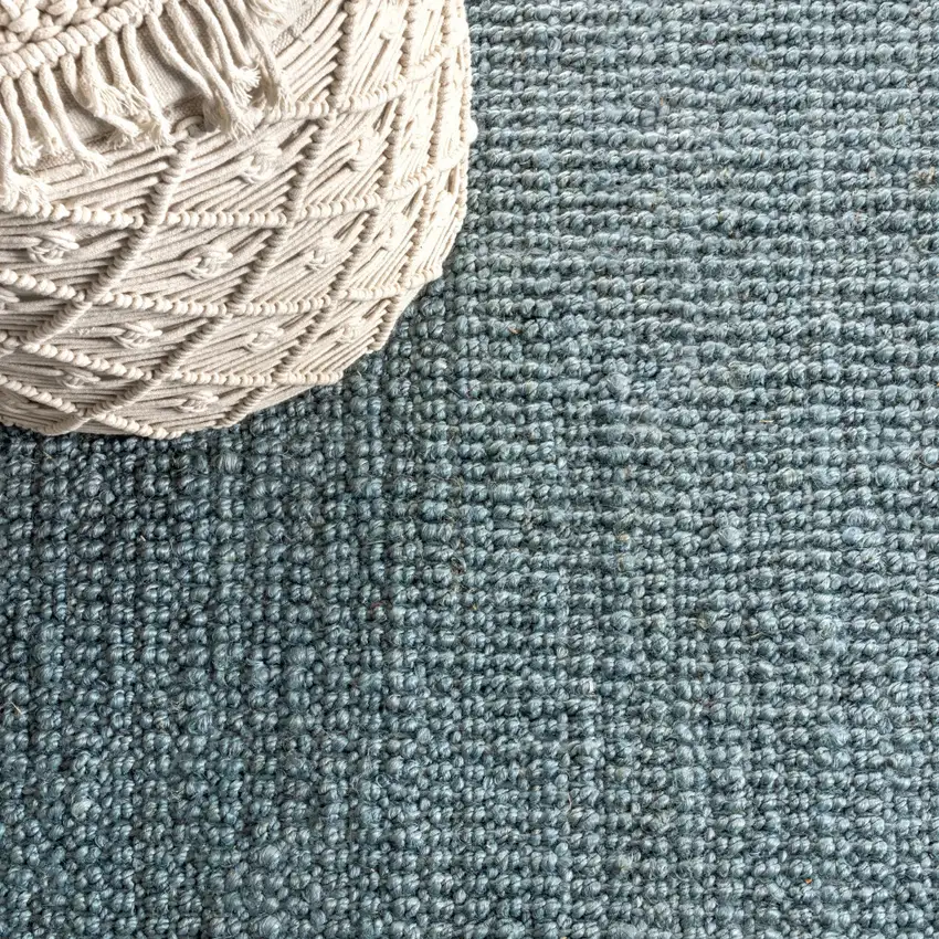 12' Light Blue Jute Handmade Runner Rug With Fringe Photo 3