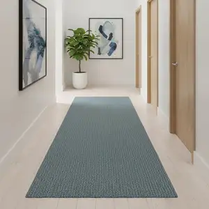 Photo of 14' Light Blue Jute Handmade Runner Rug With Fringe