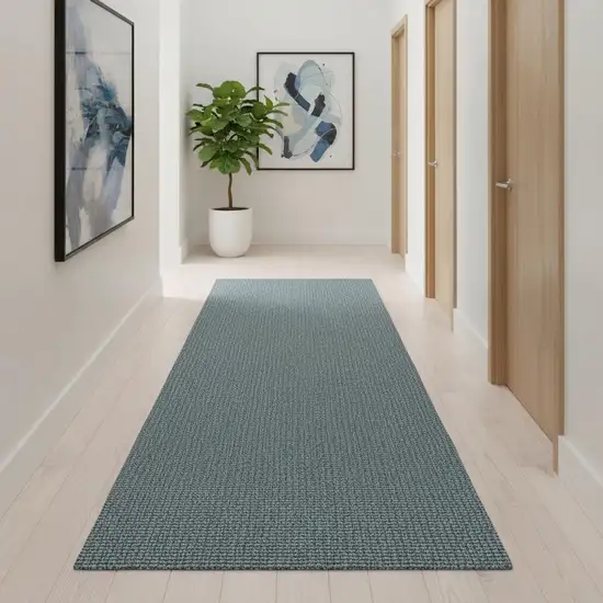 14' Light Blue Jute Handmade Runner Rug With Fringe Photo 2