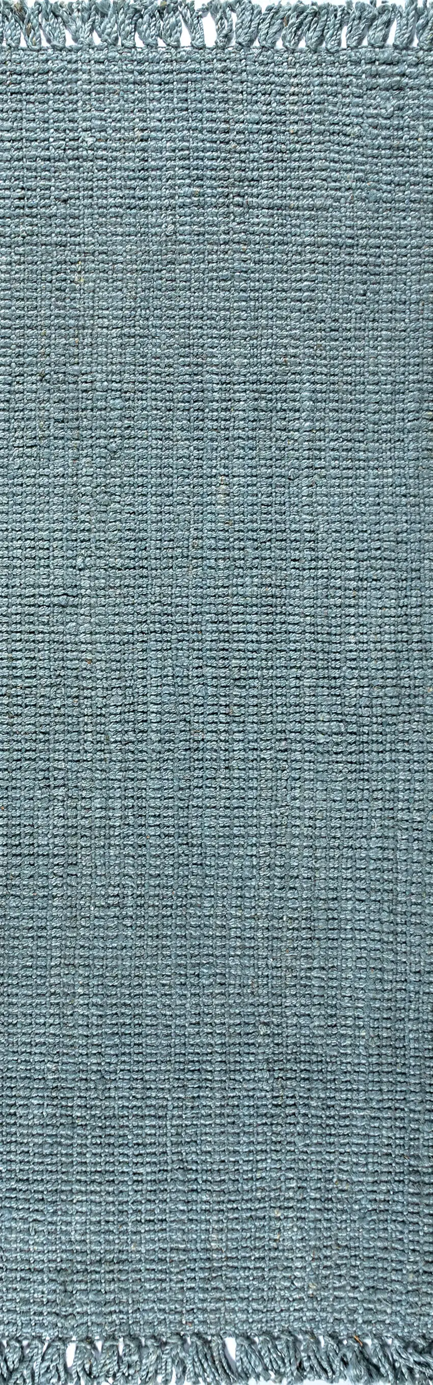 18' Light Blue Jute Handmade Runner Rug With Fringe Photo 7
