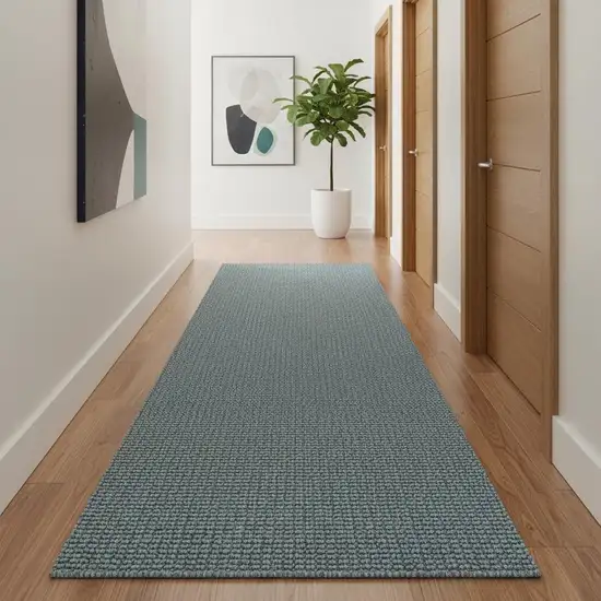 20' Light Blue Jute Handmade Runner Rug With Fringe Photo 2