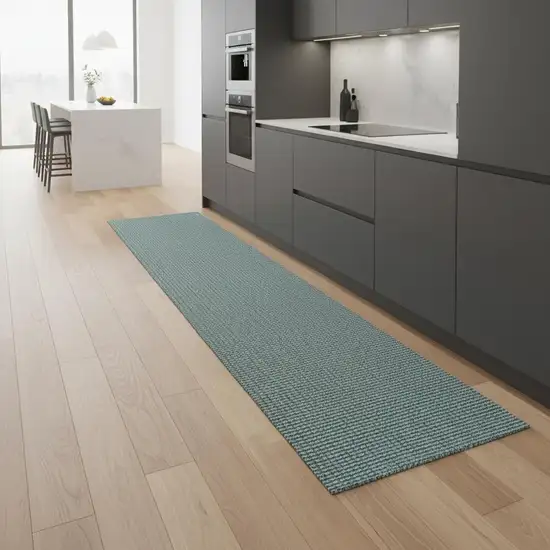 8' Light Blue Jute Handmade Runner Rug With Fringe Photo 2