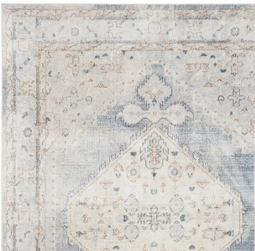 8' Light Blue Oriental Power Loom Distressed Washable Runner Rug Photo 5