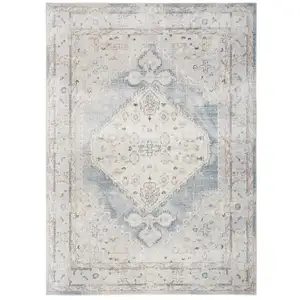 Photo of 8' Light Blue Oriental Power Loom Distressed Washable Runner Rug