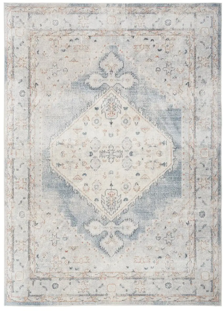8' Light Blue Oriental Power Loom Distressed Washable Runner Rug Photo 1