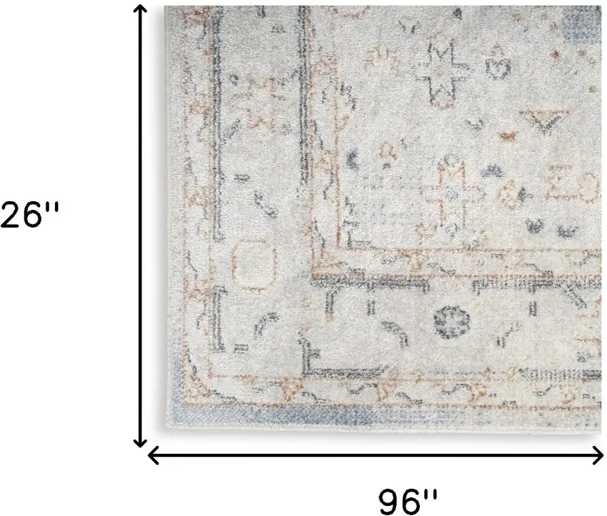 8' Light Blue Oriental Power Loom Distressed Washable Runner Rug Photo 5