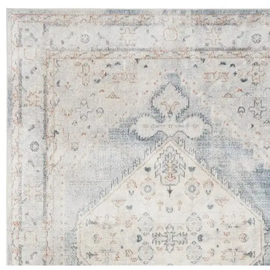 8' Light Blue Oriental Power Loom Distressed Washable Runner Rug Photo 3