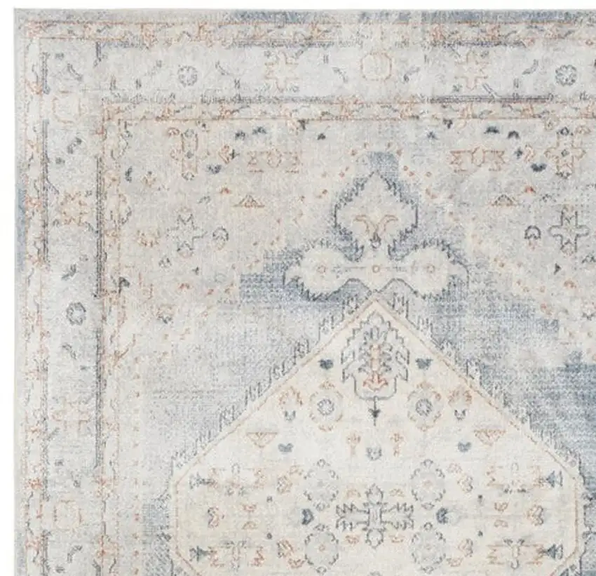 8' Light Blue Oriental Power Loom Distressed Washable Runner Rug Photo 3