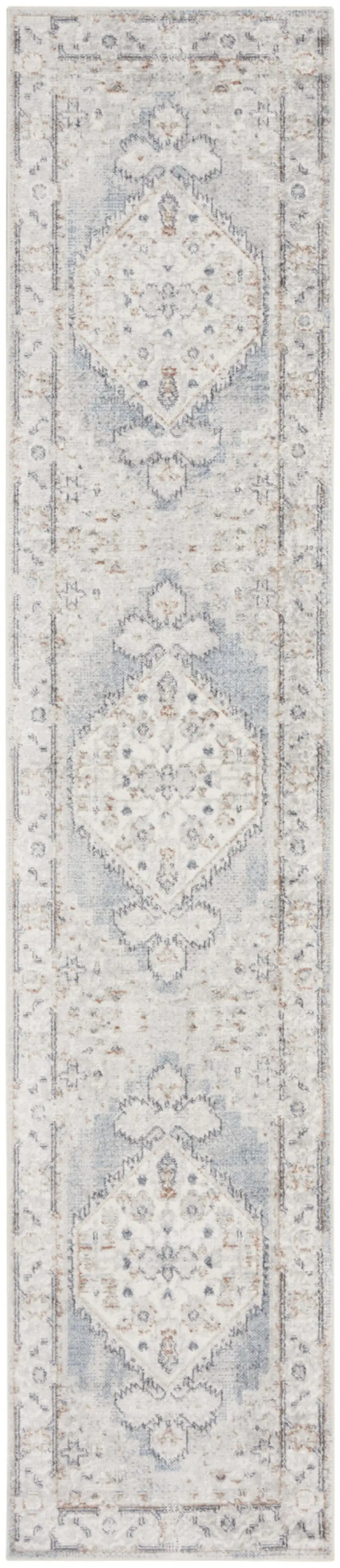 12' Light Blue Oriental Power Loom Distressed Washable Runner Rug Photo 3
