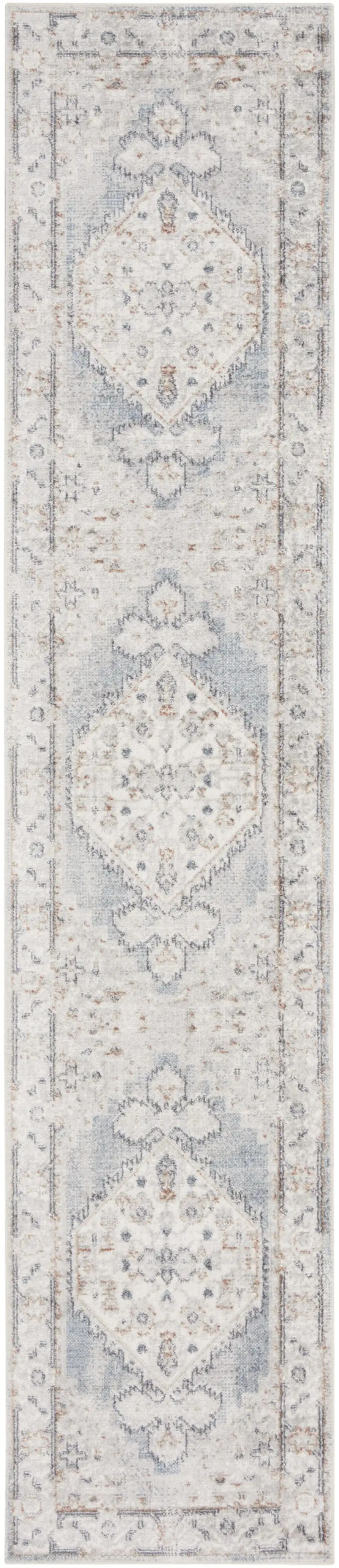 12' Light Blue Oriental Power Loom Distressed Washable Runner Rug Photo 1