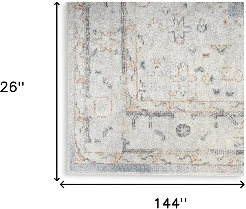 12' Light Blue Oriental Power Loom Distressed Washable Runner Rug Photo 4