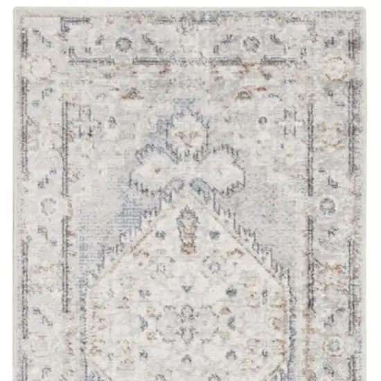 12' Light Blue Oriental Power Loom Distressed Washable Runner Rug Photo 2