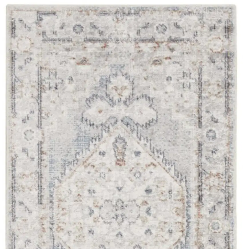 12' Light Blue Oriental Power Loom Distressed Washable Runner Rug Photo 2