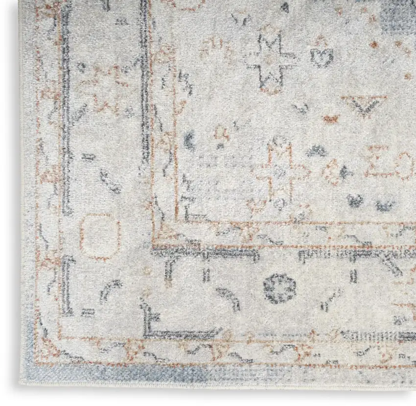 12' Light Blue Oriental Power Loom Distressed Washable Runner Rug Photo 1