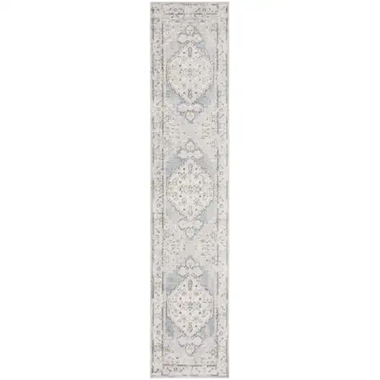 12' Light Blue Oriental Power Loom Distressed Washable Runner Rug Photo 1