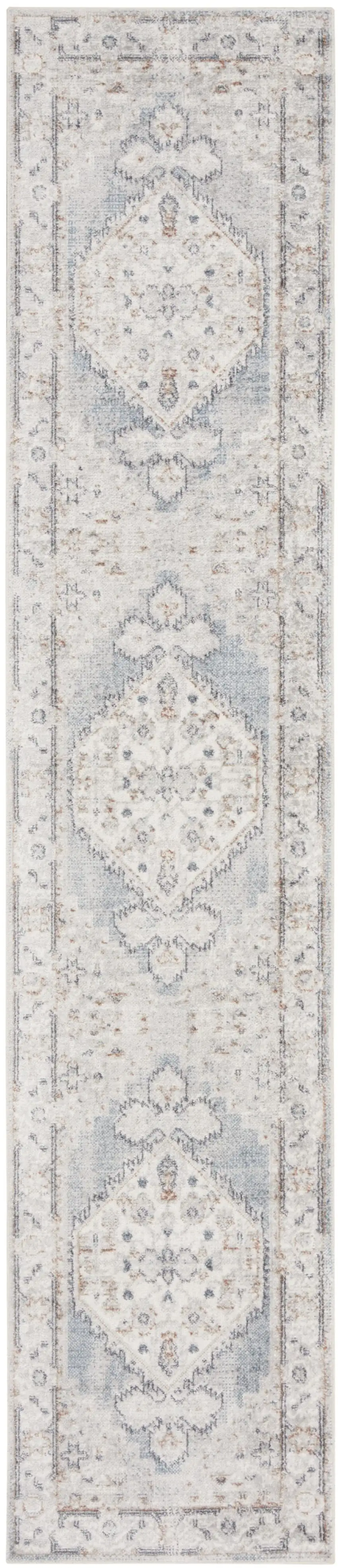 12' Light Blue Oriental Power Loom Distressed Washable Runner Rug Photo 5
