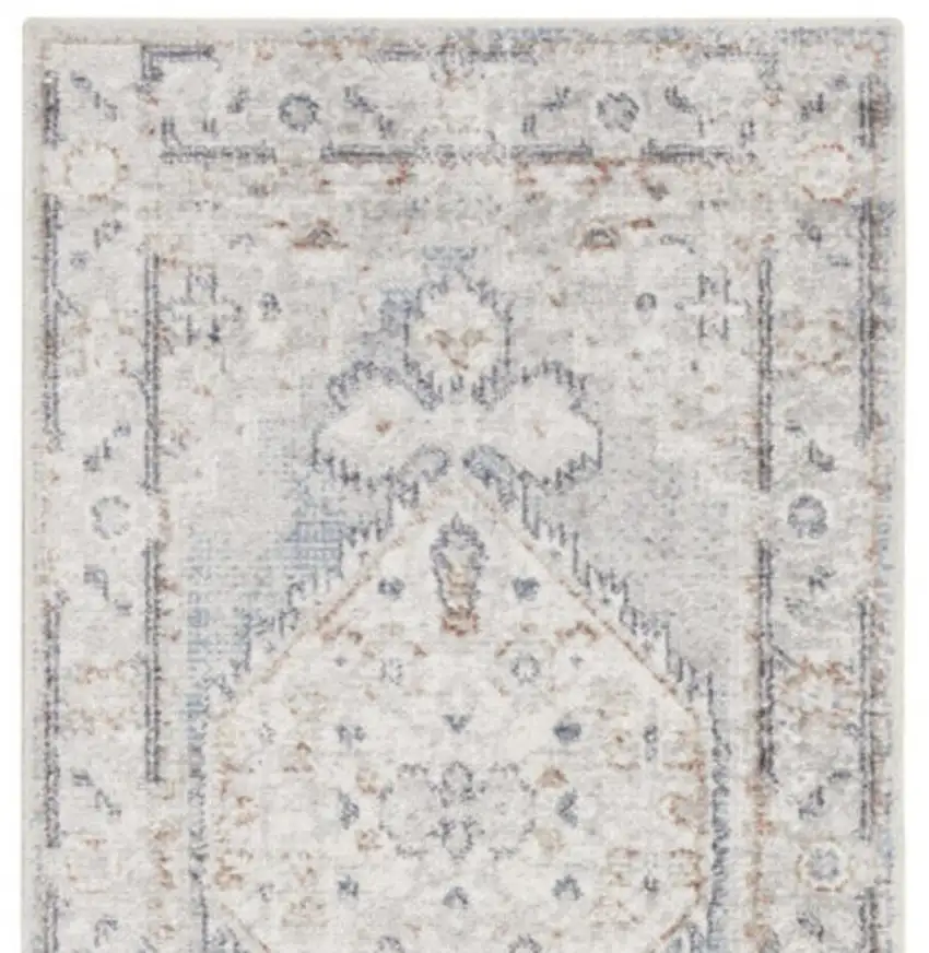 10' Light Blue Oriental Power Loom Distressed Washable Runner Rug Photo 2
