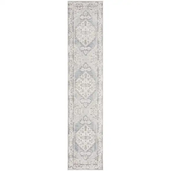 10' Light Blue Oriental Power Loom Distressed Washable Runner Rug Photo 1