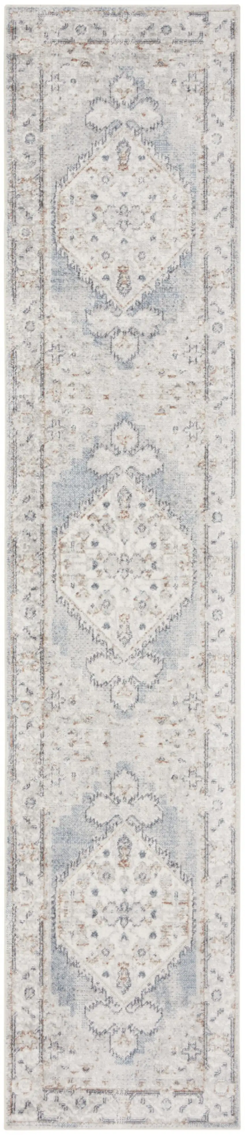 10' Light Blue Oriental Power Loom Distressed Washable Runner Rug Photo 1
