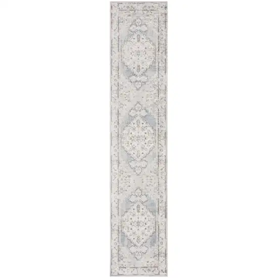 10' Light Blue Oriental Power Loom Distressed Washable Runner Rug Photo 3