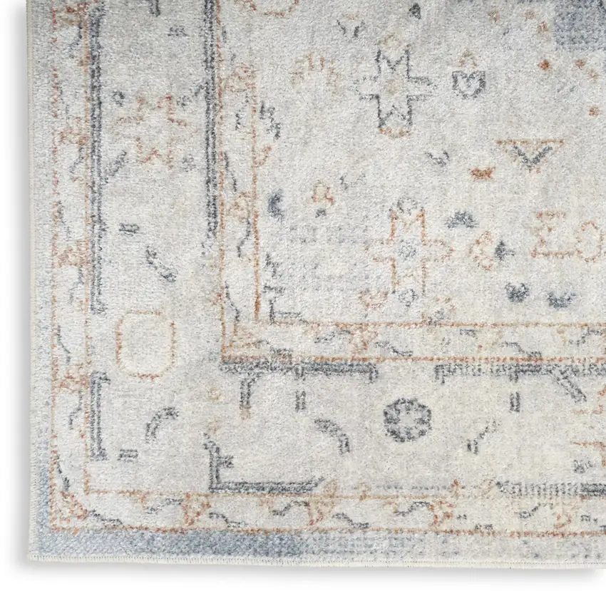 10' Light Blue Oriental Power Loom Distressed Washable Runner Rug Photo 9