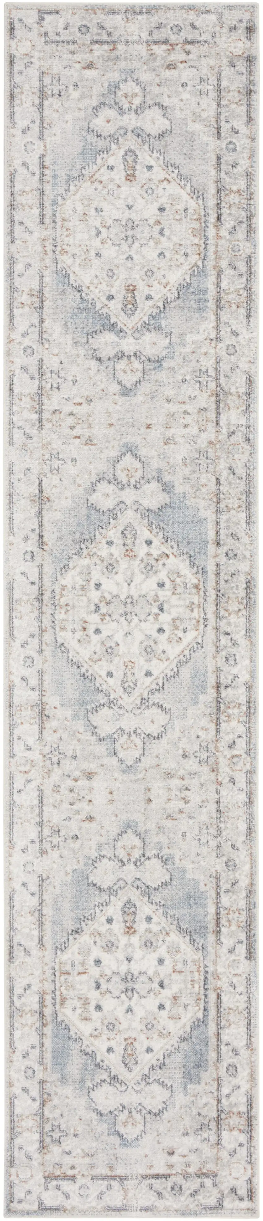 10' Light Blue Oriental Power Loom Distressed Washable Runner Rug Photo 1