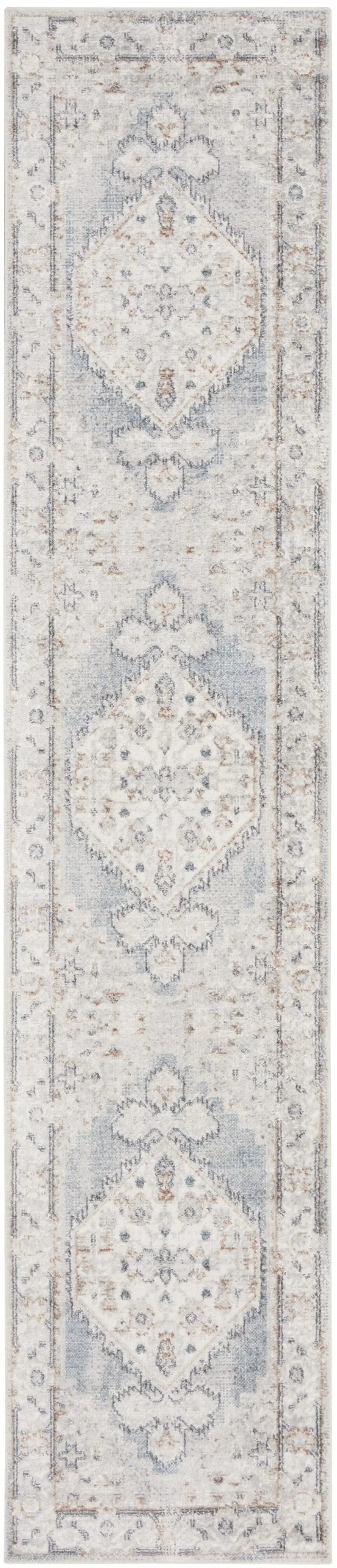 10' Light Blue Oriental Power Loom Distressed Washable Runner Rug Photo 5
